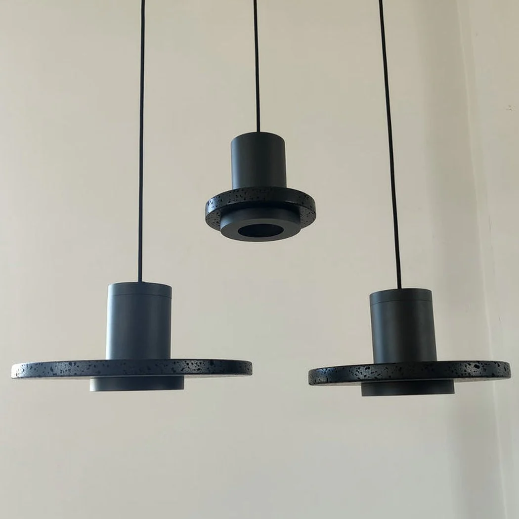 Black Lava C Stone Minimalist Line Pendant Light - Image 5