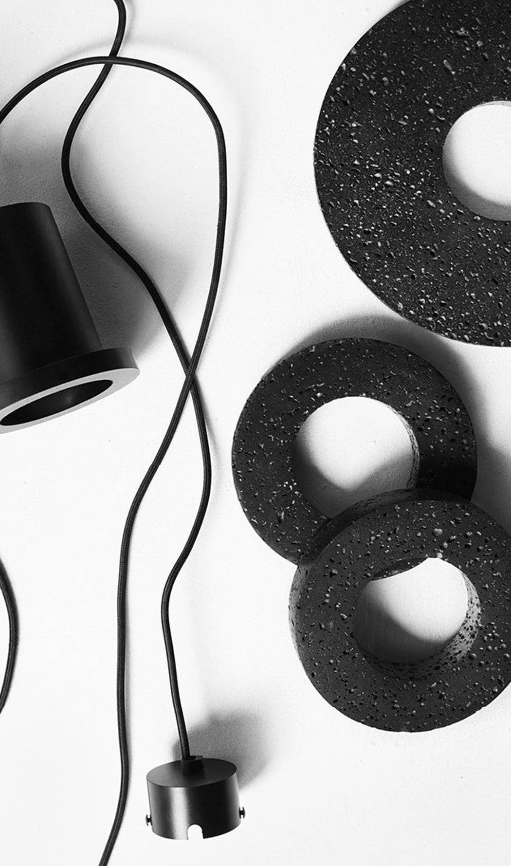 Black Lava C Stone Minimalist Line Pendant Light - Image 9
