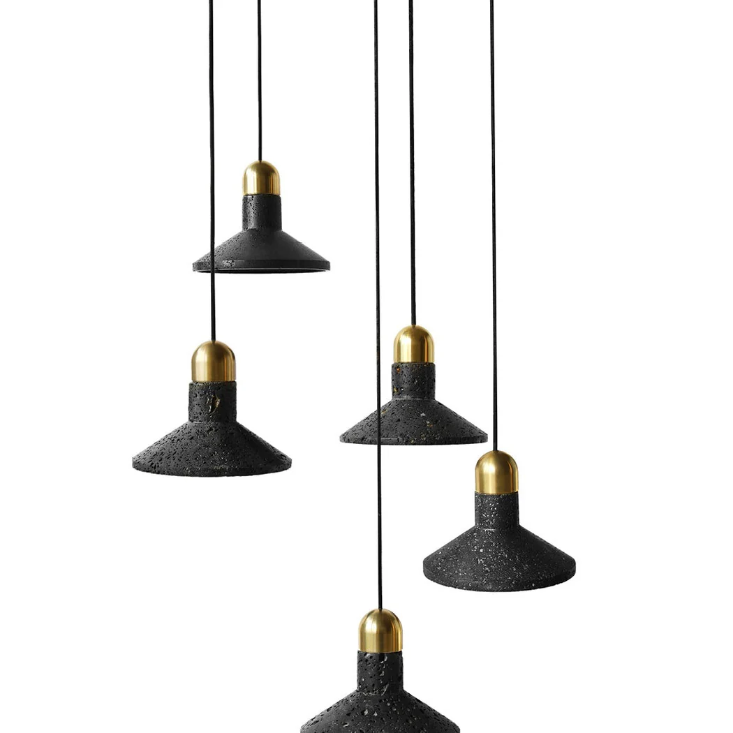 Black Lava D Stone Minimalist Line Pendant Light - Image 5