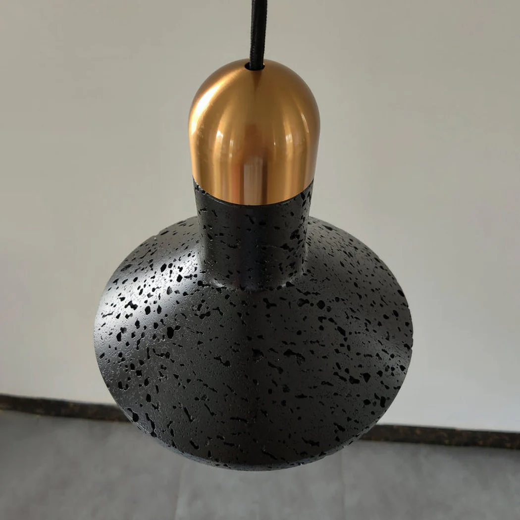 Black Lava D Stone Minimalist Line Pendant Light - Image 8