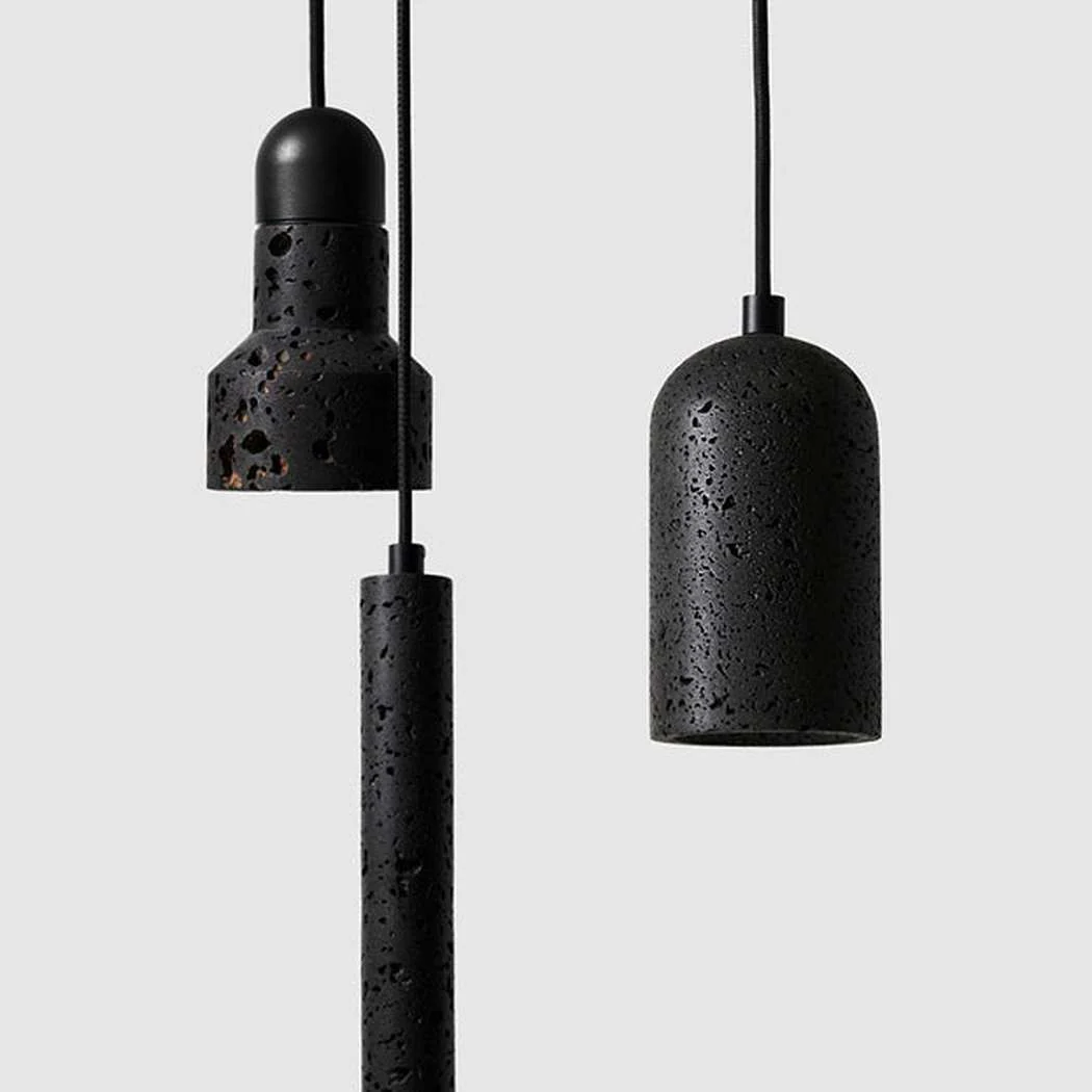Black Lava E Stone Minimalist Line Pendant Light - Image 6