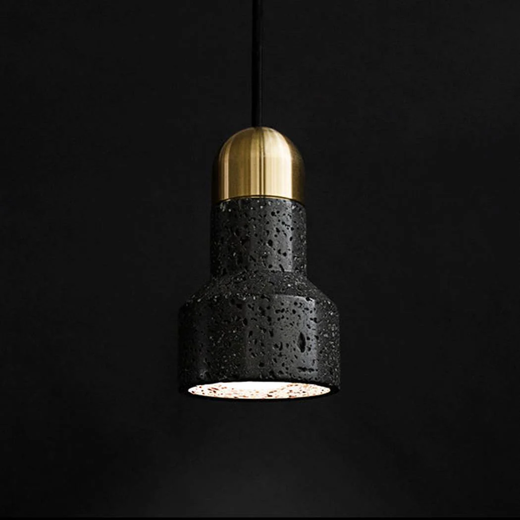 Black Lava F Stone Minimalist Line Pendant Light - Image 3