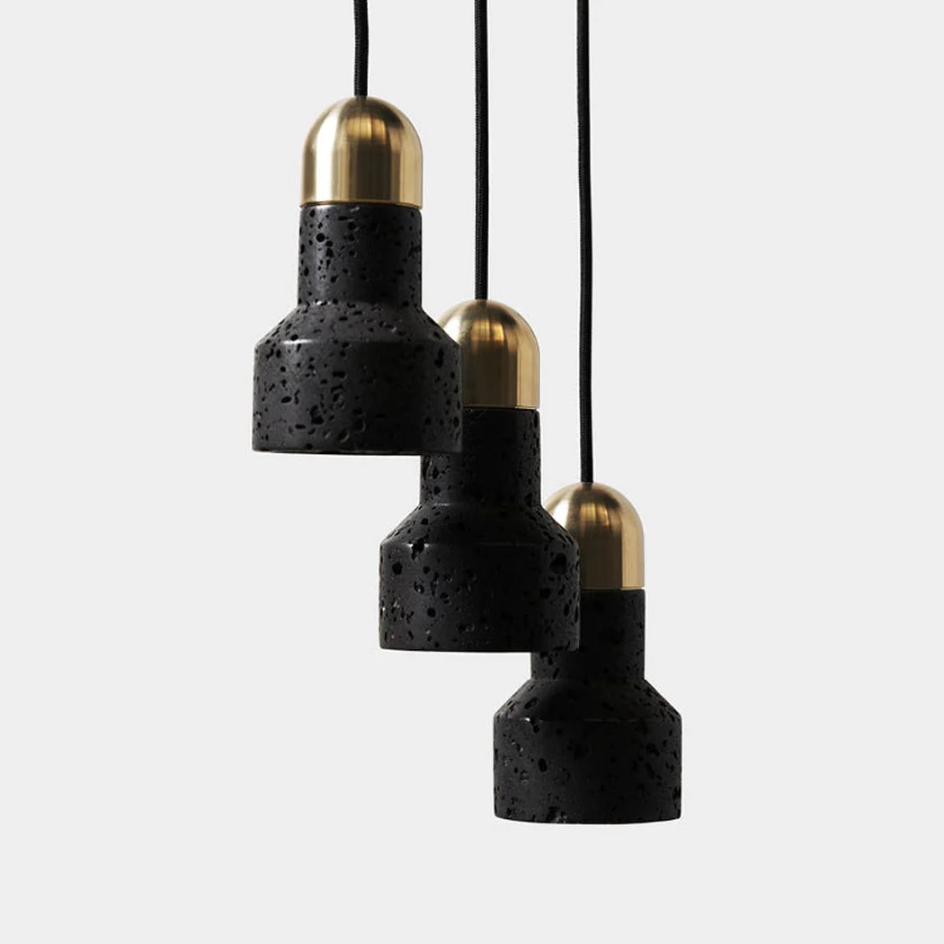Black Lava F Stone Minimalist Line Pendant Light - Image 4