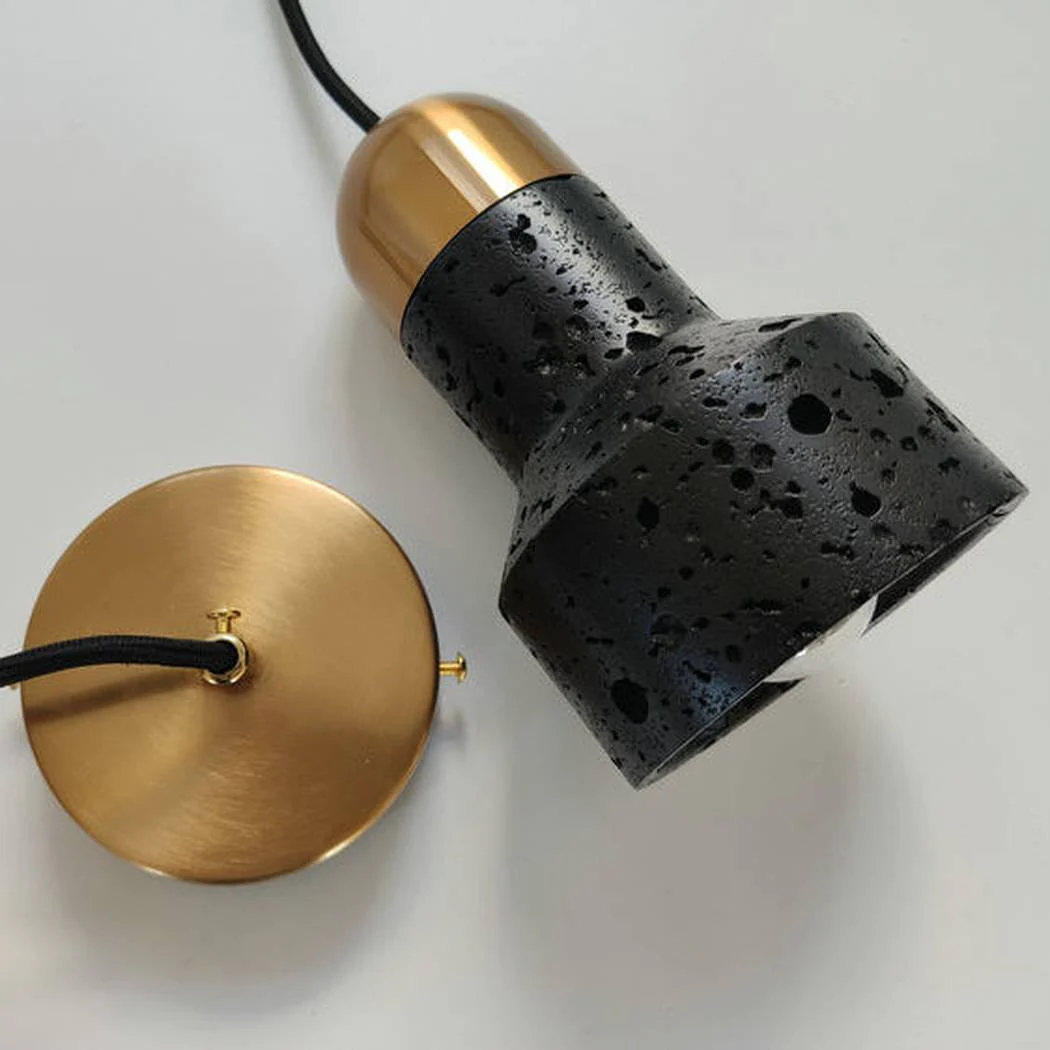 Black Lava F Stone Minimalist Line Pendant Light - Image 9
