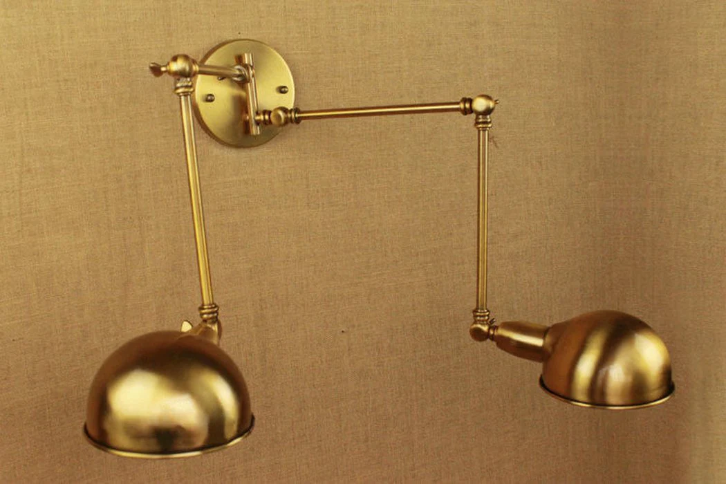 Brass Double Head Shade Industrial Wall Light - Image 3