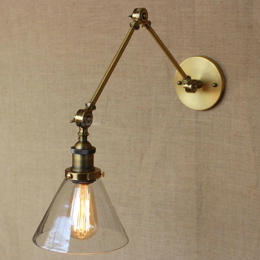 Brass Glass Cone Shade Industrial Wall Light - Image 3