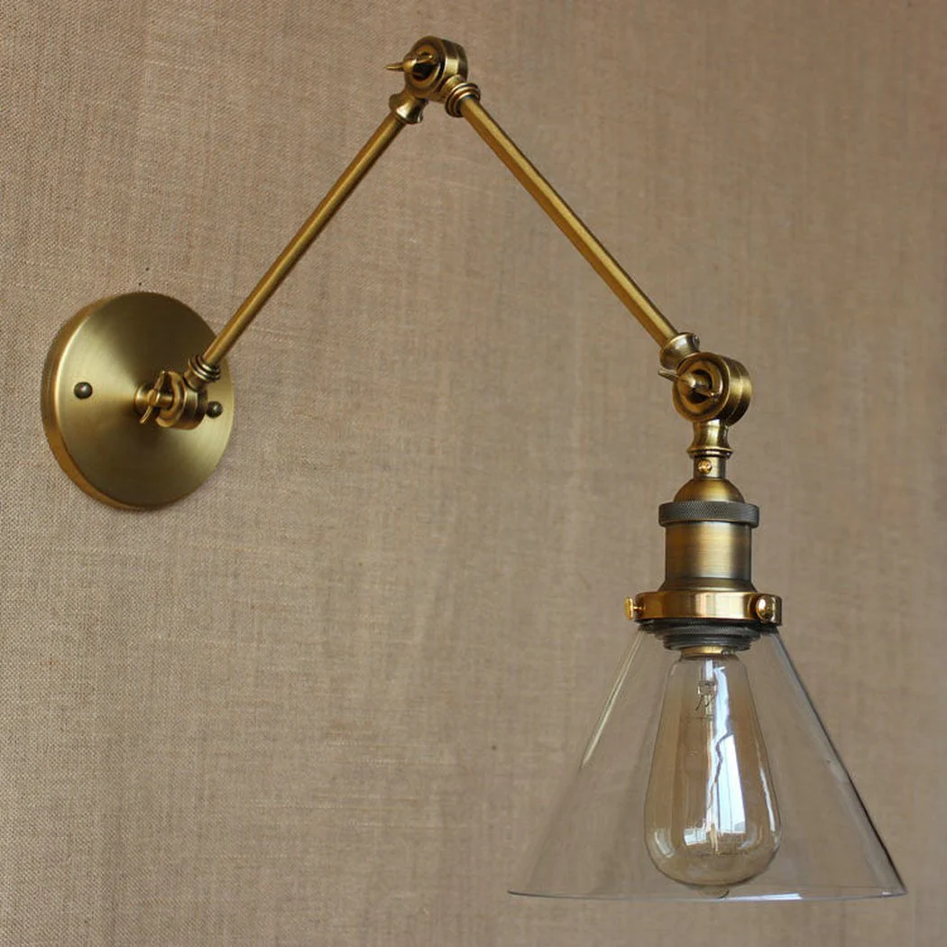 Brass Glass Cone Shade Industrial Wall Light - Image 6