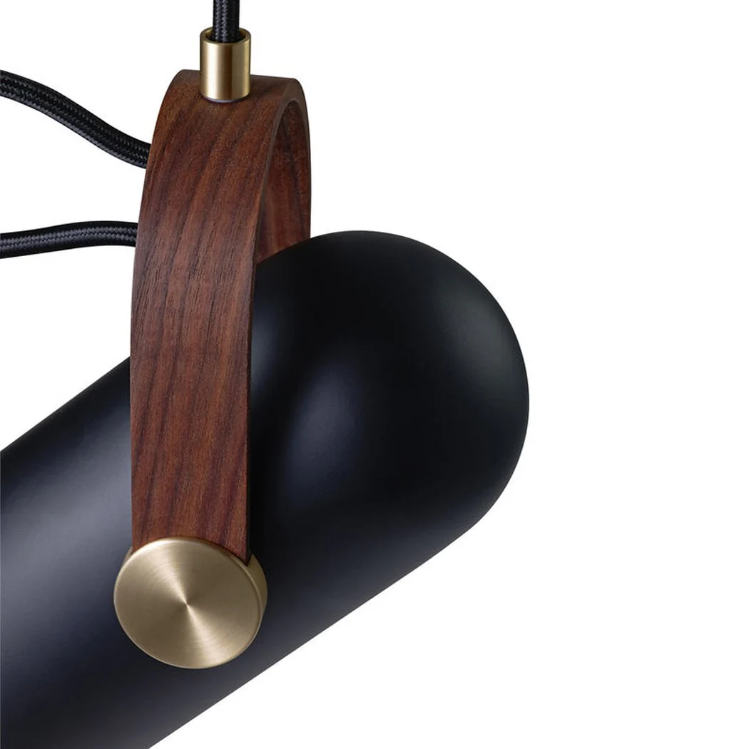 Black Spotlight Minimalist Line Wooden Brass Detail Pendant Light - Image 3