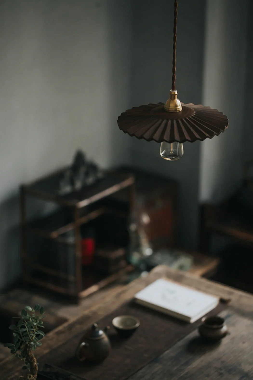 Caffeine fluted walnut wooden shade pendant light - Image 12