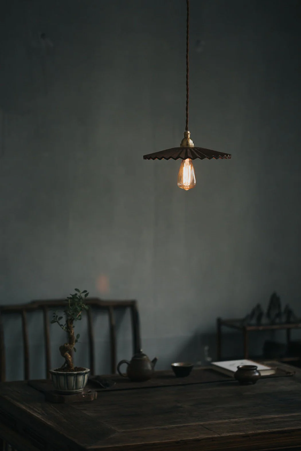 Caffeine fluted walnut wooden shade pendant light - Image 13