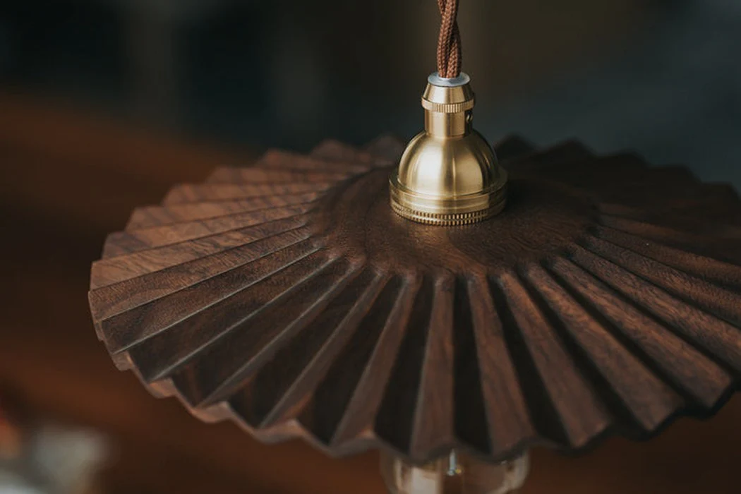 Caffeine fluted walnut wooden shade pendant light - Image 17