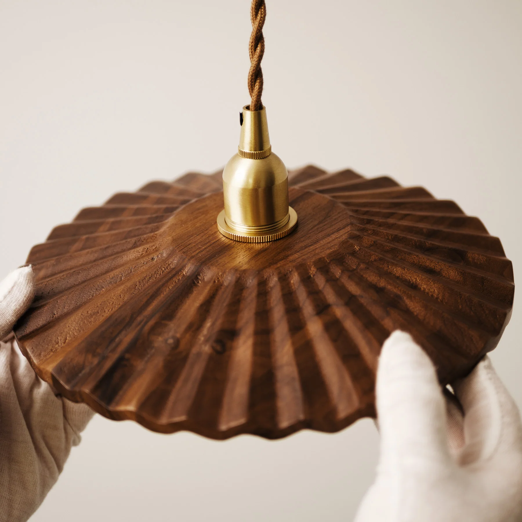 Caffeine fluted walnut wooden shade pendant light - Image 2