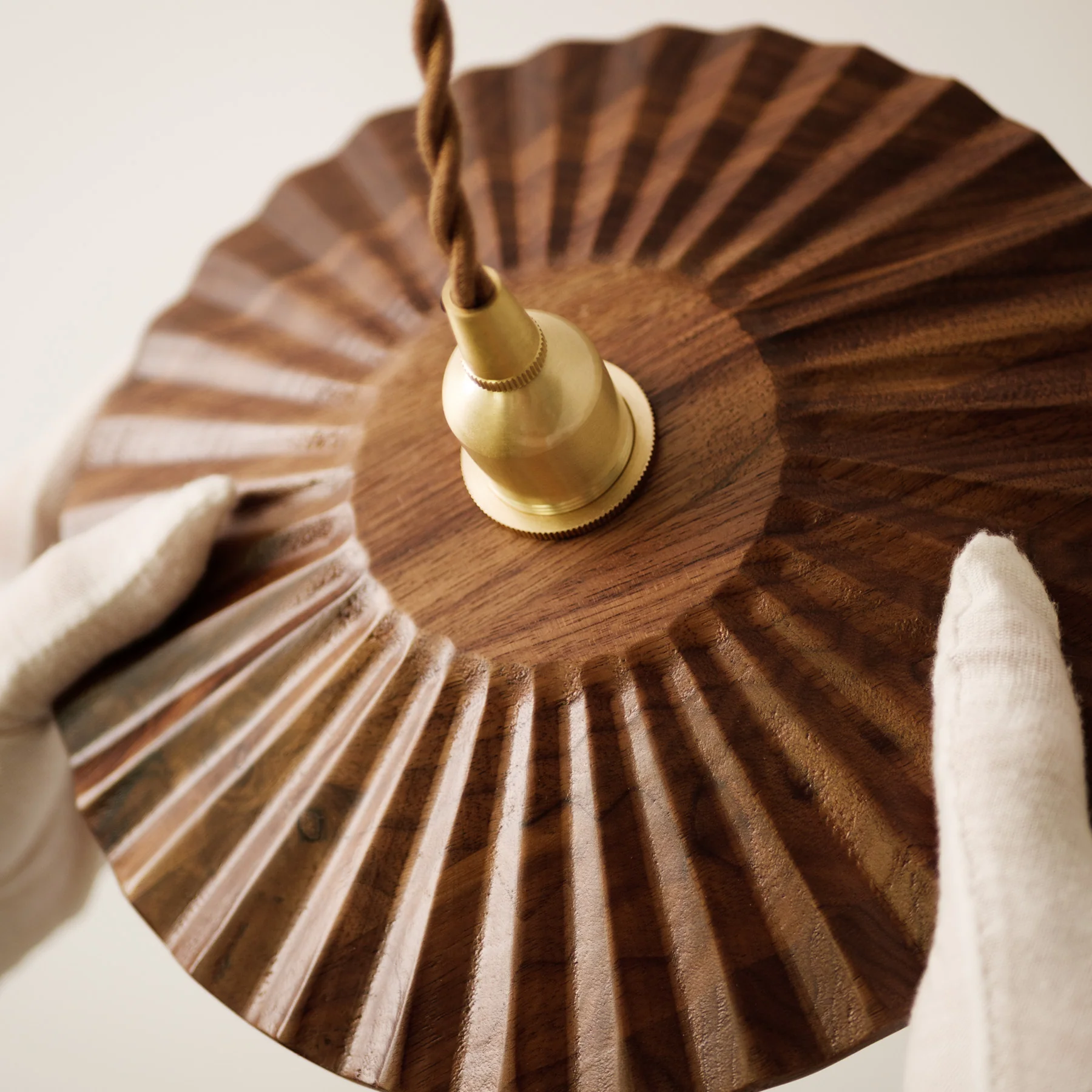 Caffeine fluted walnut wooden shade pendant light - Image 3