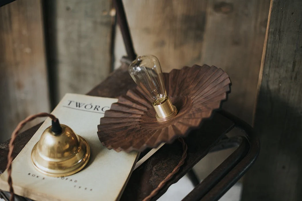 Caffeine fluted walnut wooden shade pendant light - Image 6