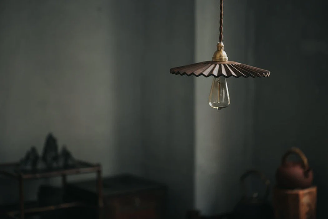 Caffeine fluted walnut wooden shade pendant light - Image 8