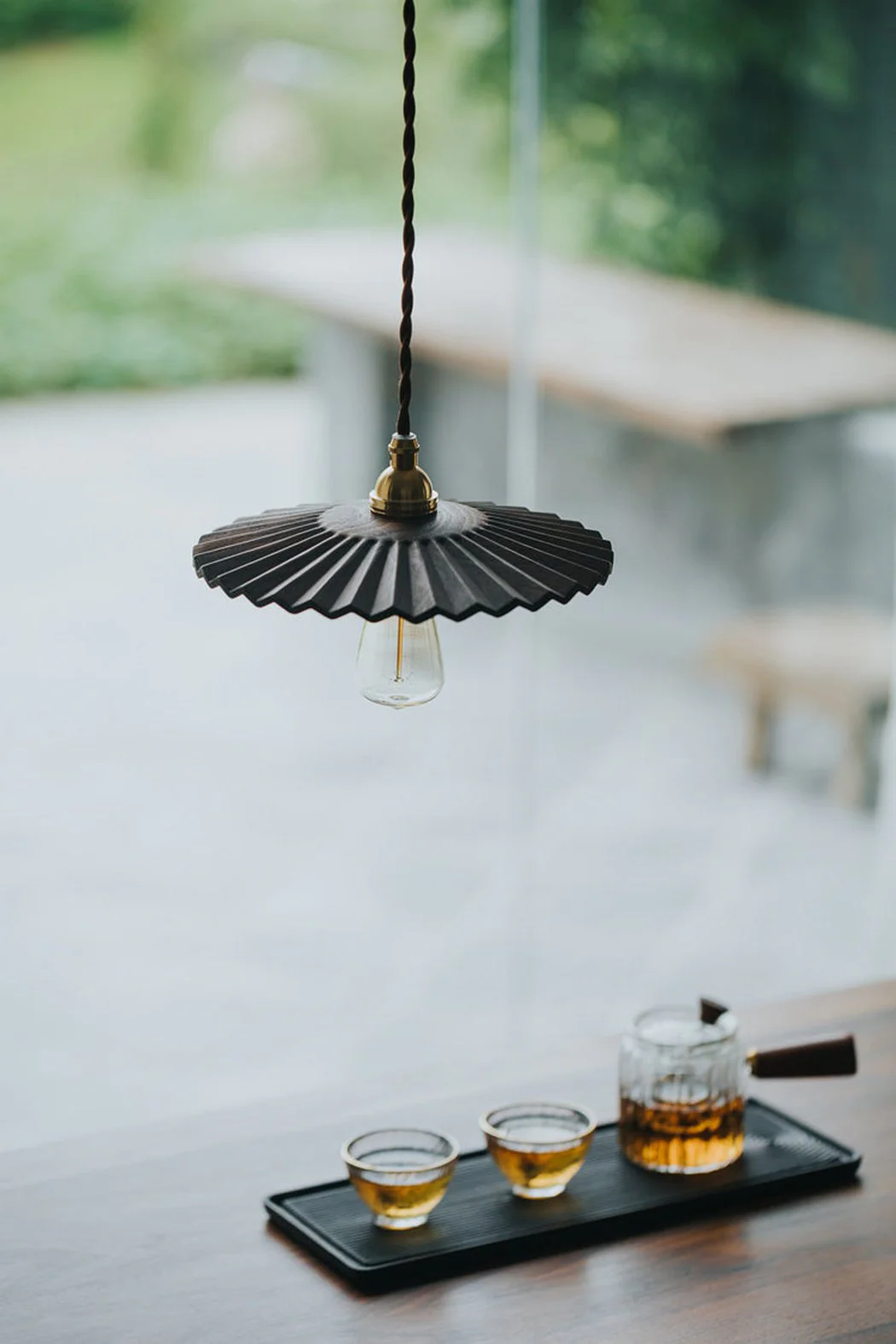Caffeine fluted walnut wooden shade pendant light - Image 9