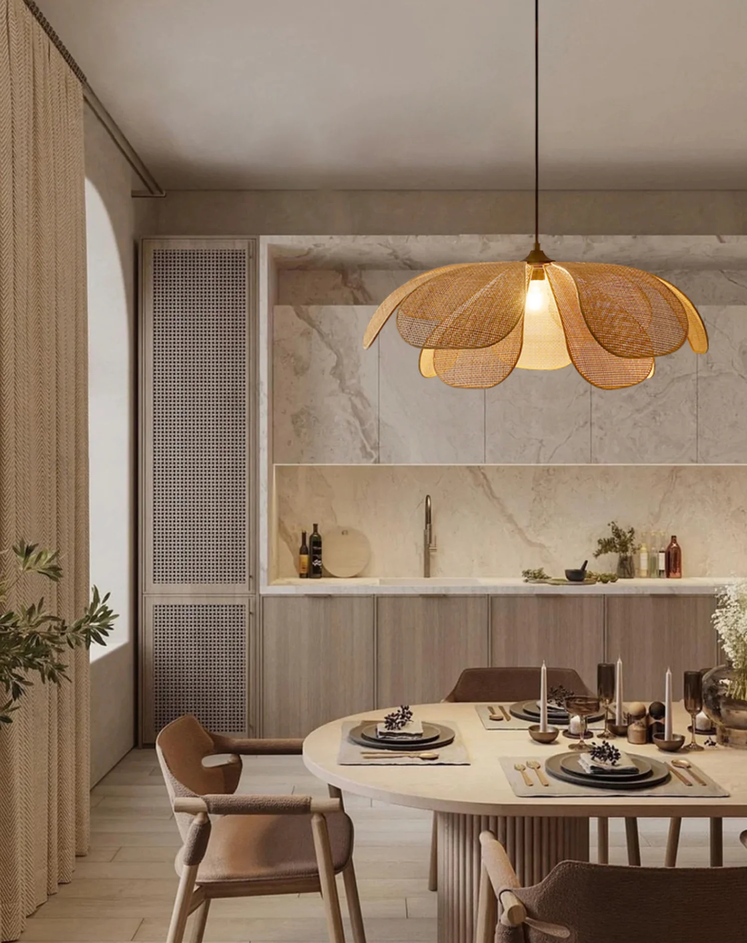 Cefalu Rattan Petals Pendant Light - Image 10