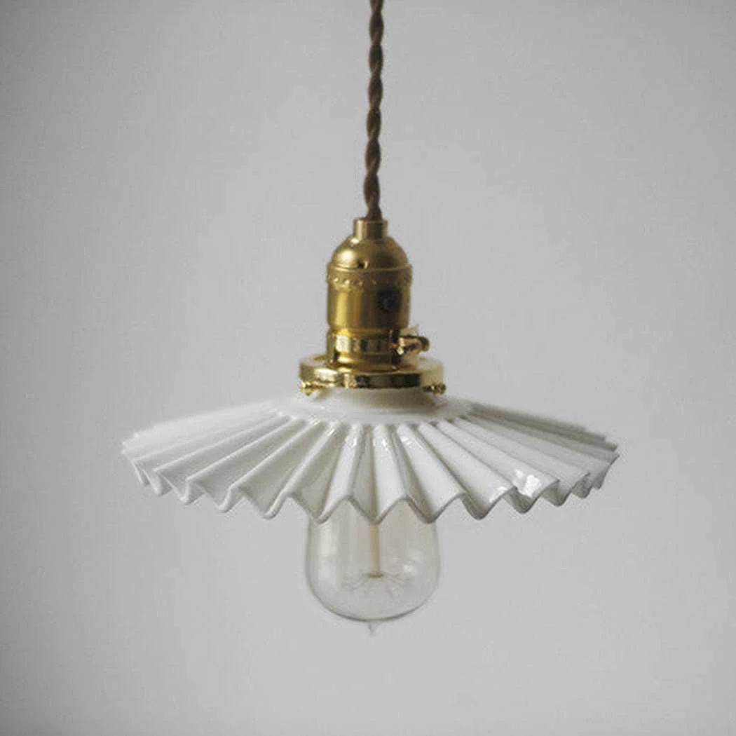 Ceramic Fluted Shade Brass Fitting Pendant Light - Image 3
