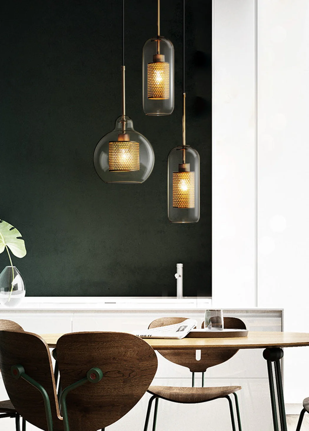 Chiswick Glass Shade Brass Fitting Pendant Light - Image 10