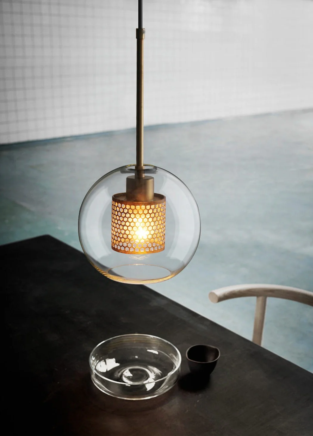 Chiswick Glass Shade Brass Fitting Pendant Light - Image 11