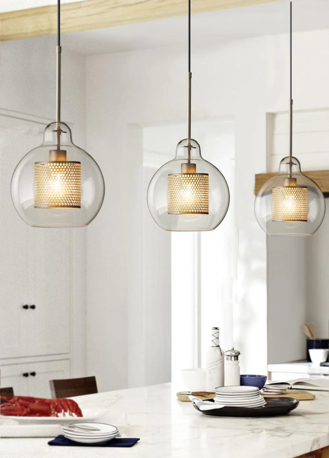 Chiswick Glass Shade Brass Fitting Pendant Light - Image 13