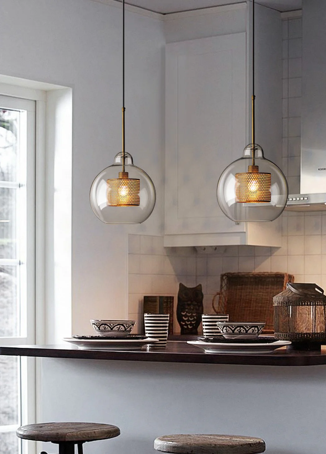 Chiswick Glass Shade Brass Fitting Pendant Light - Image 16