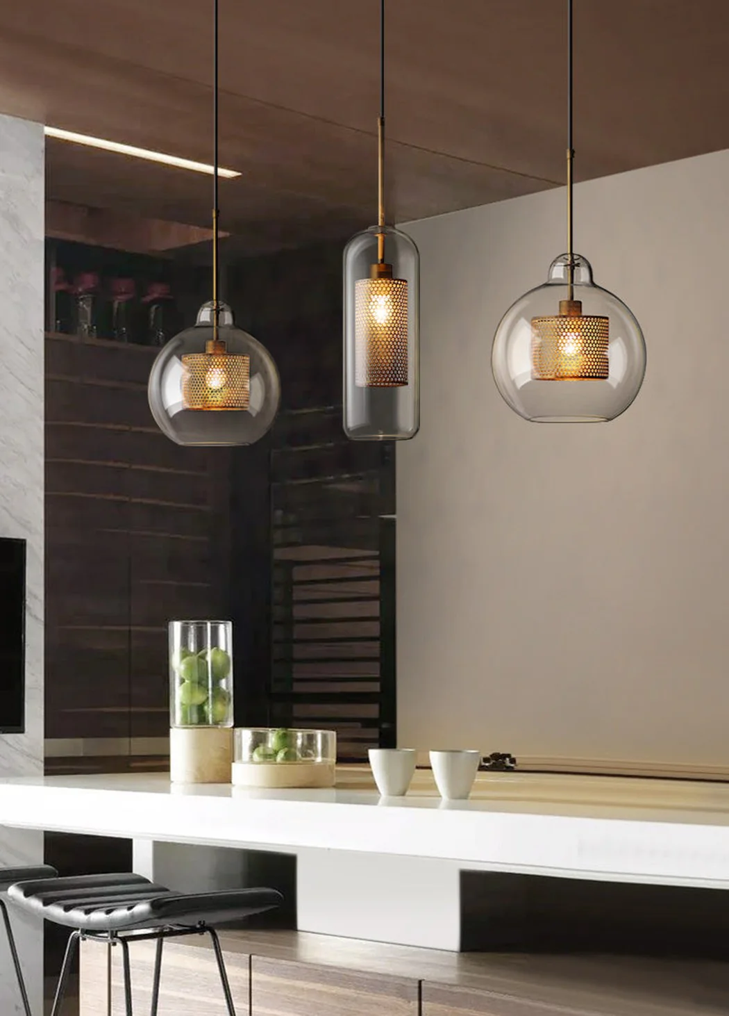 Chiswick Glass Shade Brass Fitting Pendant Light - Image 7
