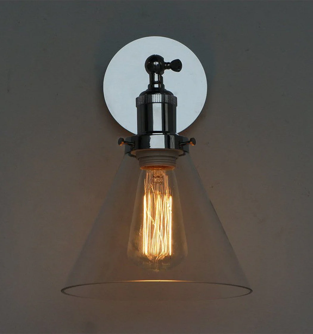 Chrome Wall Light With Glass Cone Shade - Image 9