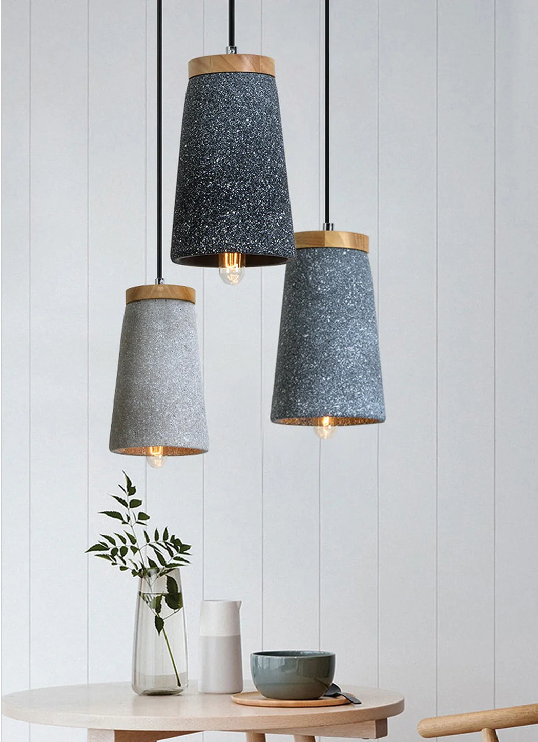 Coburg Wooden Top Stone Shade Pendant Light - Image 3