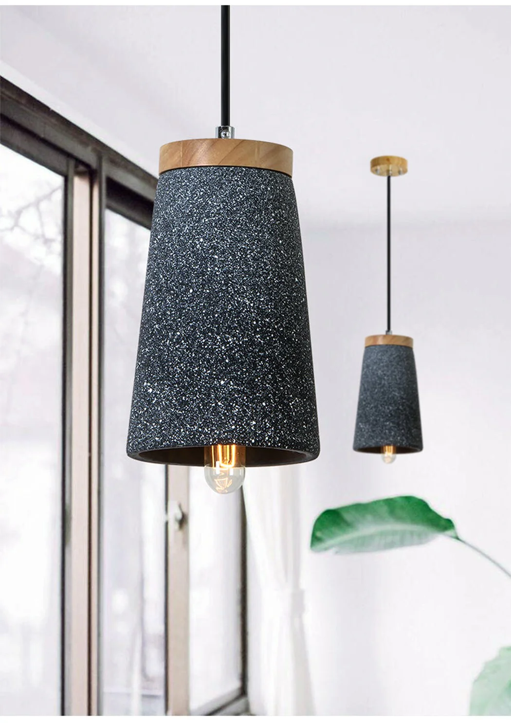 Coburg Wooden Top Stone Shade Pendant Light - Image 6