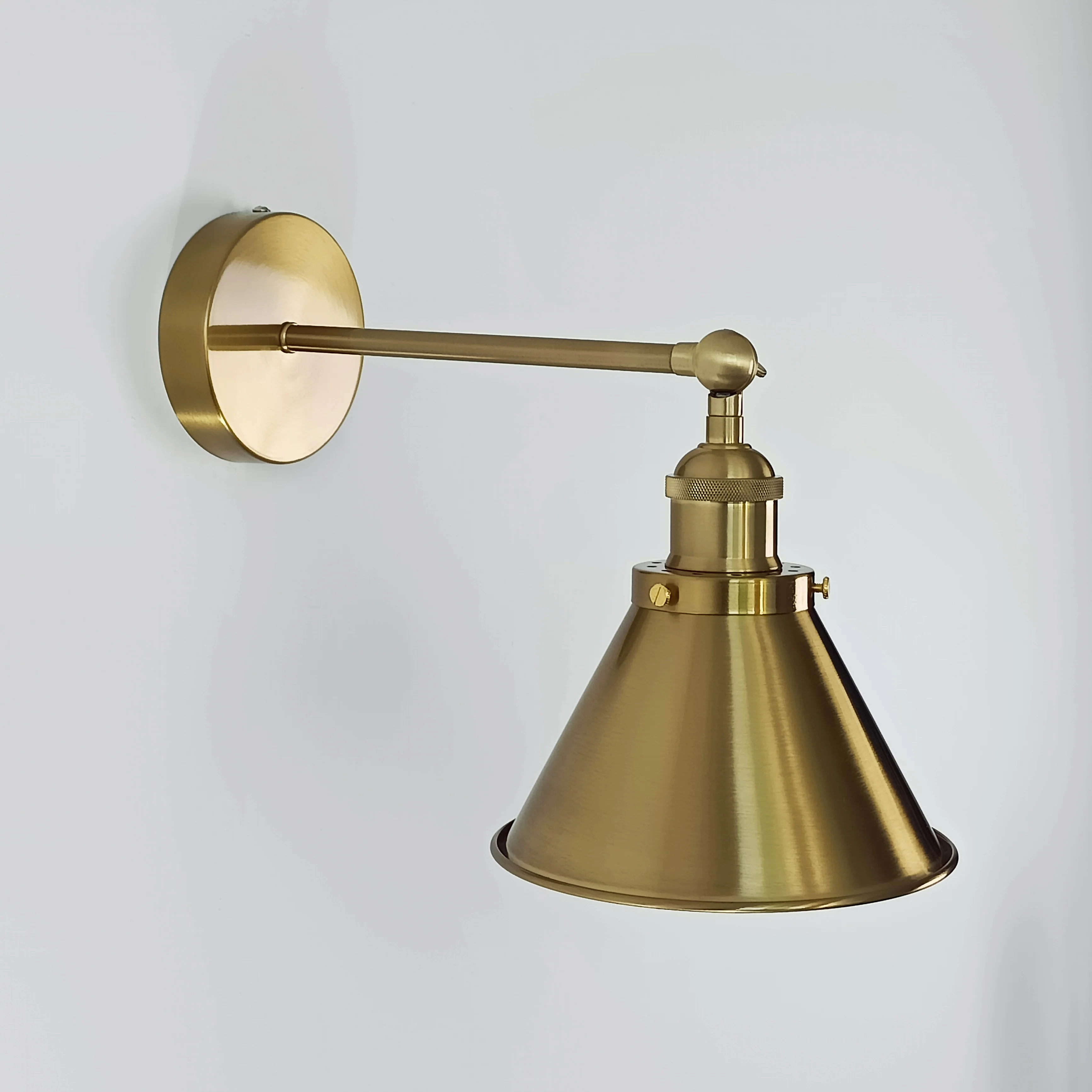 Brass Cone Shade Wall Light With Short Arm - Image 2