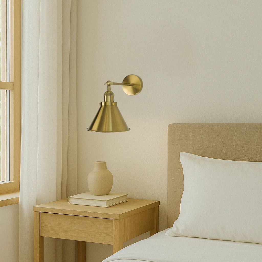 Brass Cone Shade Wall Light With Short Arm - Image 5