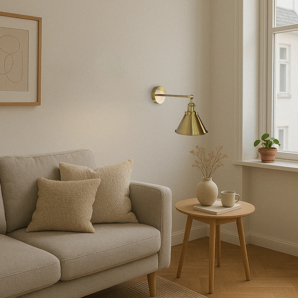 Brass Cone Shade Wall Light With Short Arm - Image 6