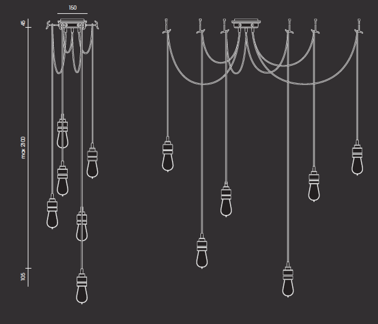 Hooked Brass 6 Bulb Cluster Pendant Light - Image 6