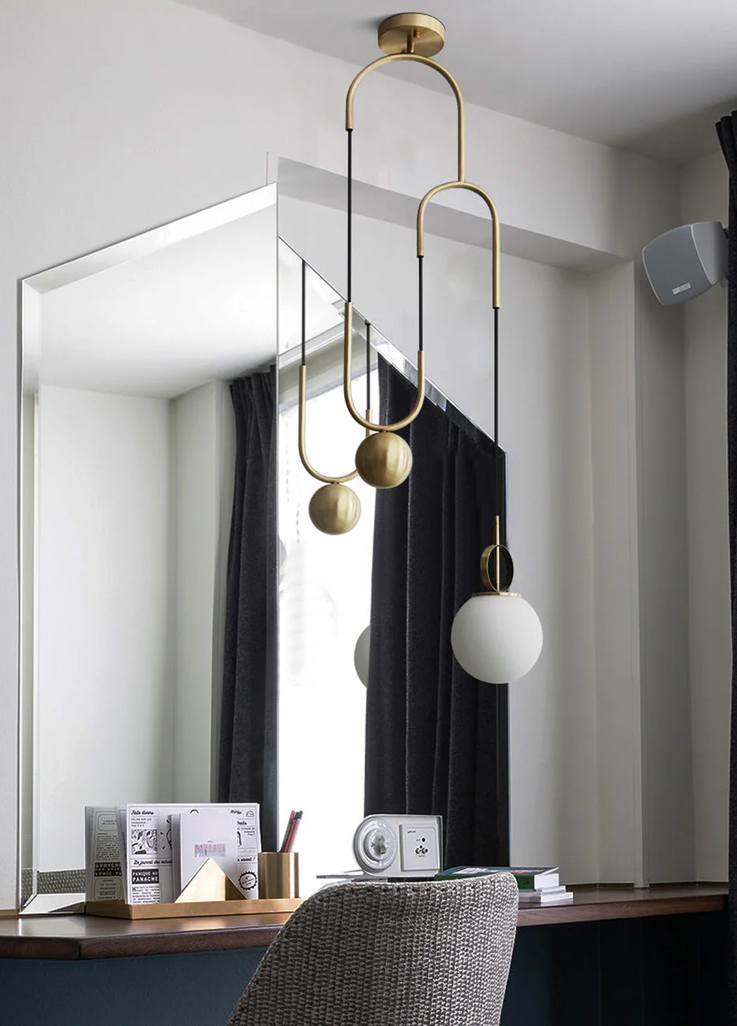 Cradle Brass Mid Century Pulley Pendant Light - Image 8