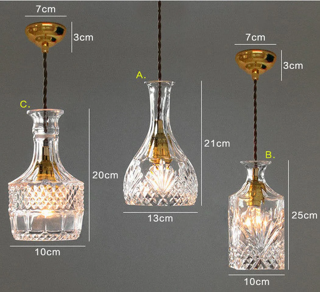 Cut Glass Bottle Shade Brass Fitting Art Deco Pendant Light - Image 10