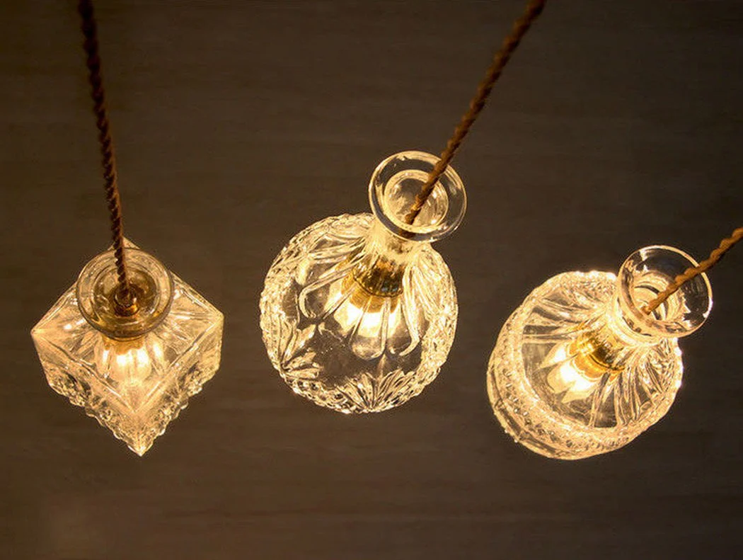 Cut Glass Bottle Shade Brass Fitting Art Deco Pendant Light - Image 2