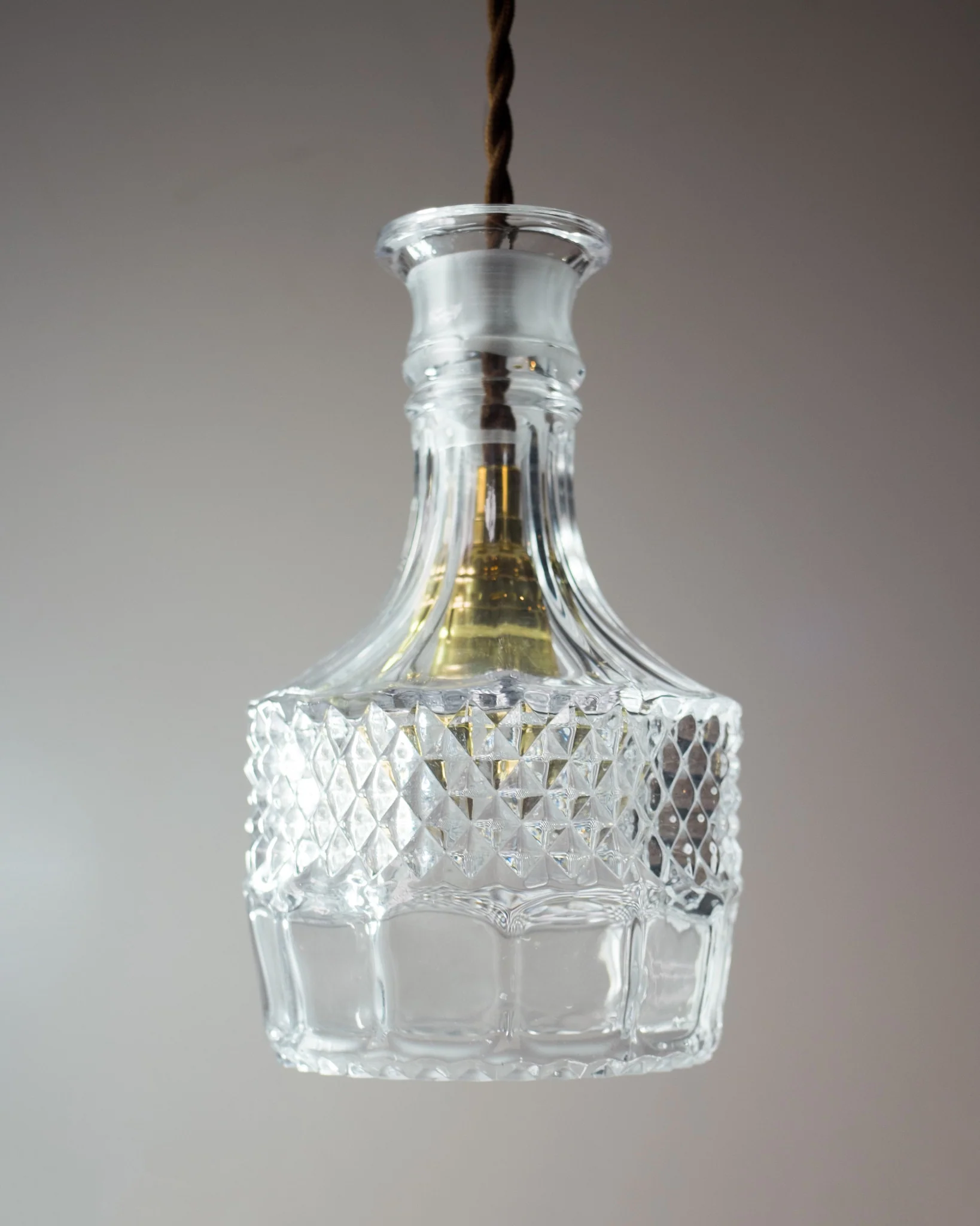 Cut Glass Bottle Shade Brass Fitting Art Deco Pendant Light - Image 4