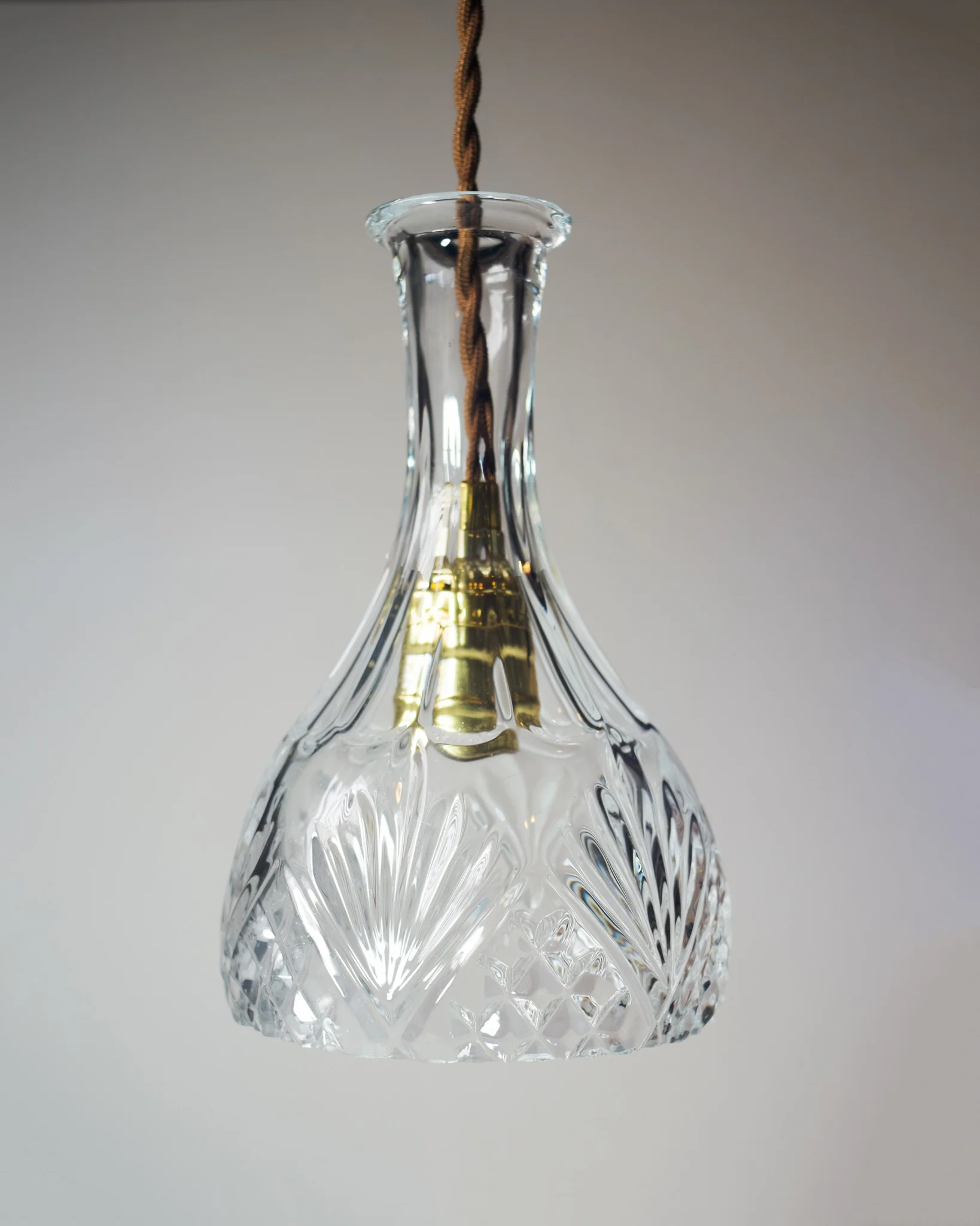 Cut Glass Bottle Shade Brass Fitting Art Deco Pendant Light - Image 5