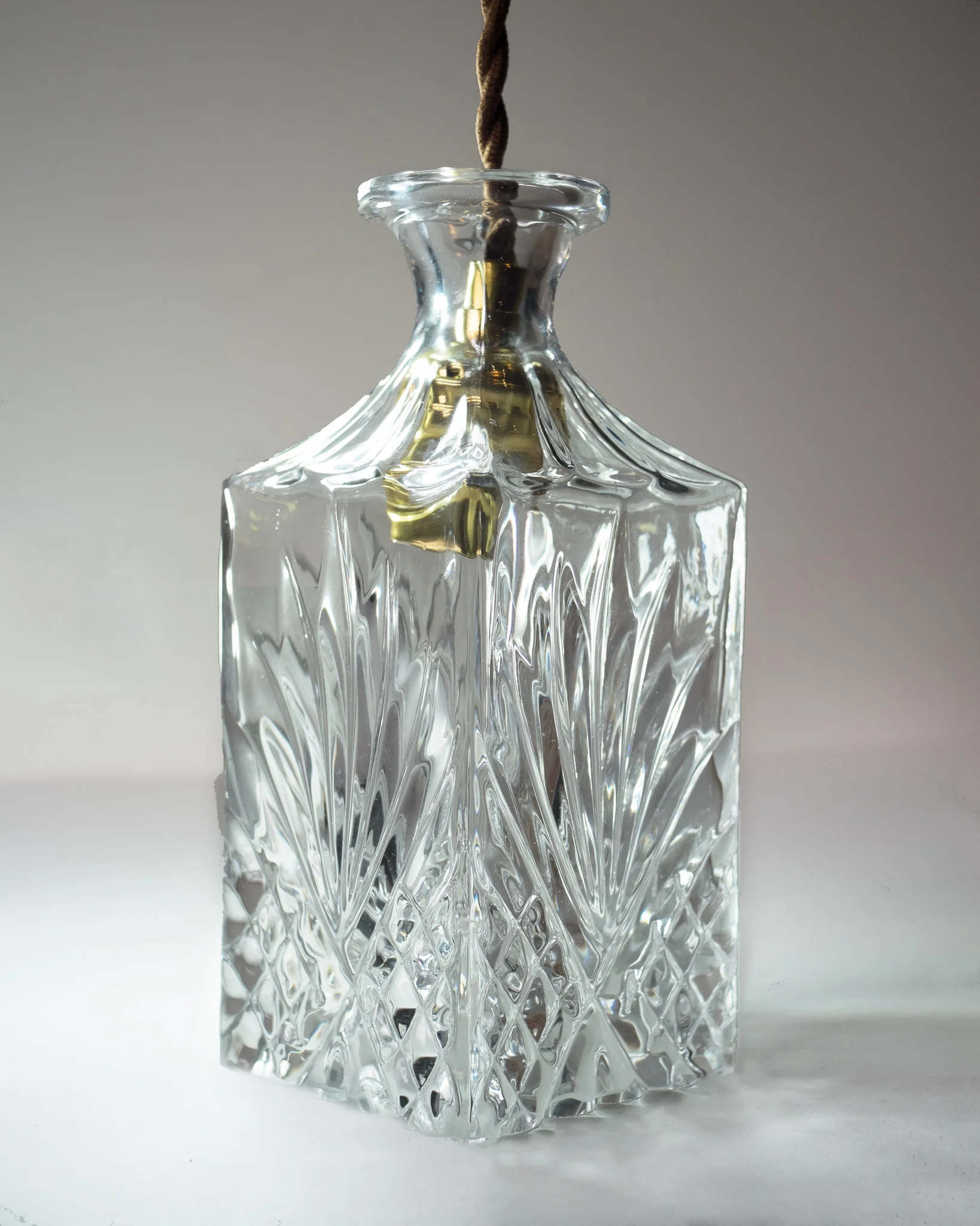 Cut Glass Bottle Shade Brass Fitting Art Deco Pendant Light - Image 6