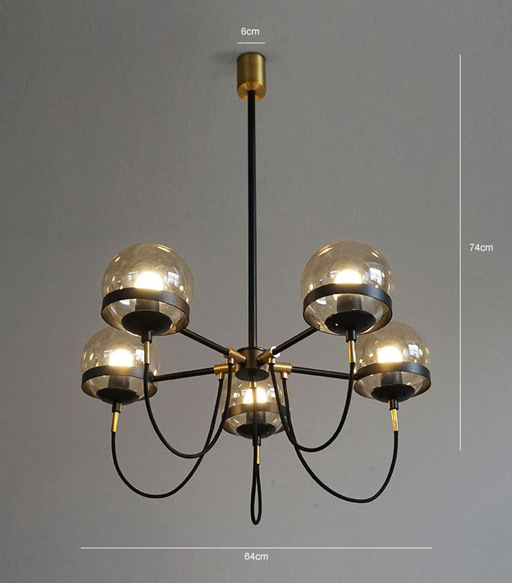 Dexter Glass Orb Brass 5 Bulb Art Deco Mid Century Pendant Light - Image 6