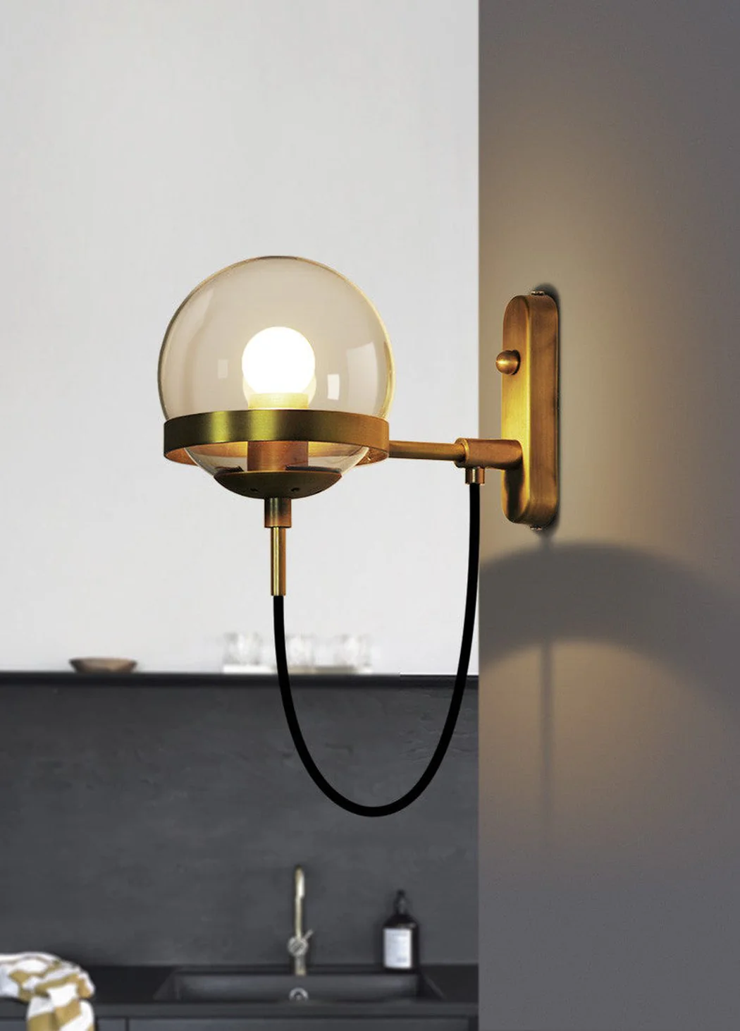 Dexter Glass Orb Brass Wall Light - Image 2