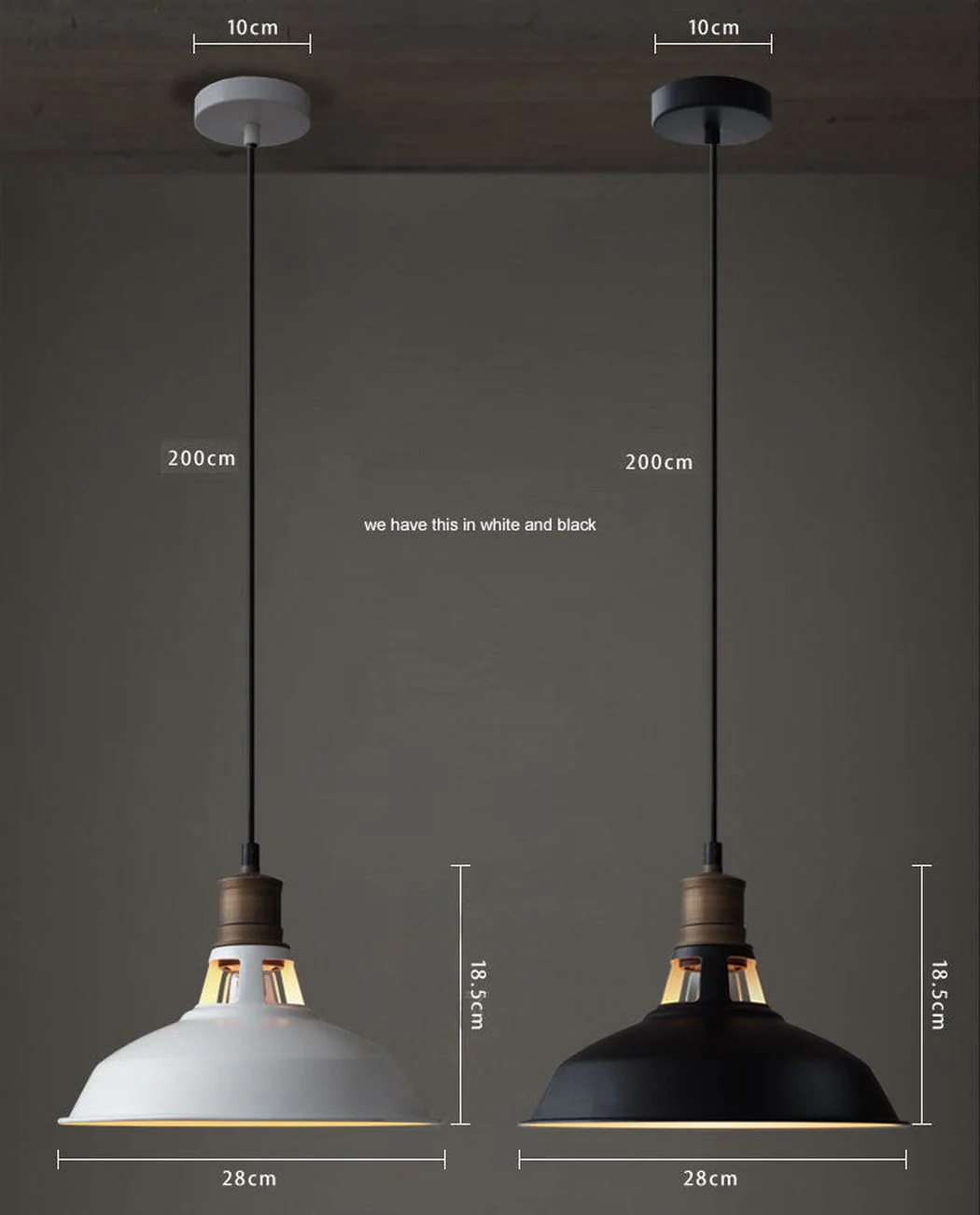 Duotone Vintage Industrial Pendant Light With Brass Fitting. Warehouse Loft Inspired. - Image 3