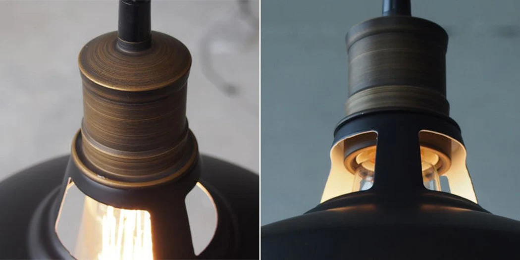 Duotone Vintage Industrial Pendant Light With Brass Fitting. Warehouse Loft Inspired. - Image 4