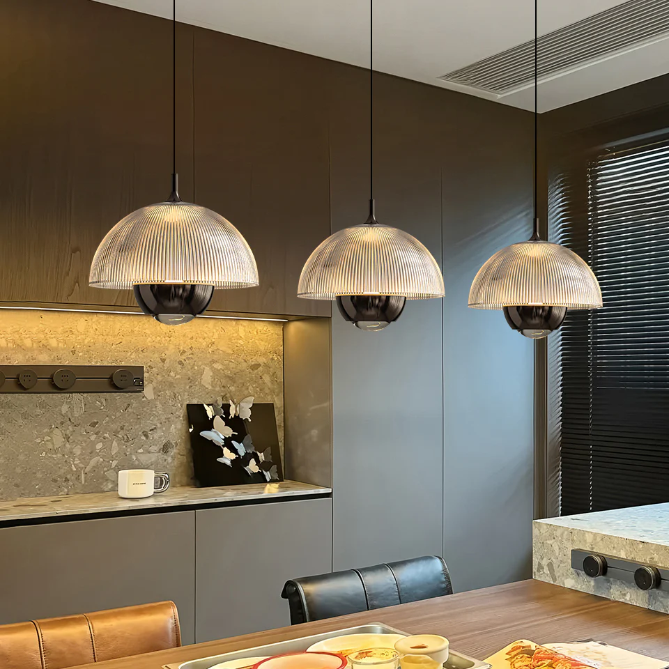 Eclipse Modern Ribbed Glass Pendant Light - Image 14