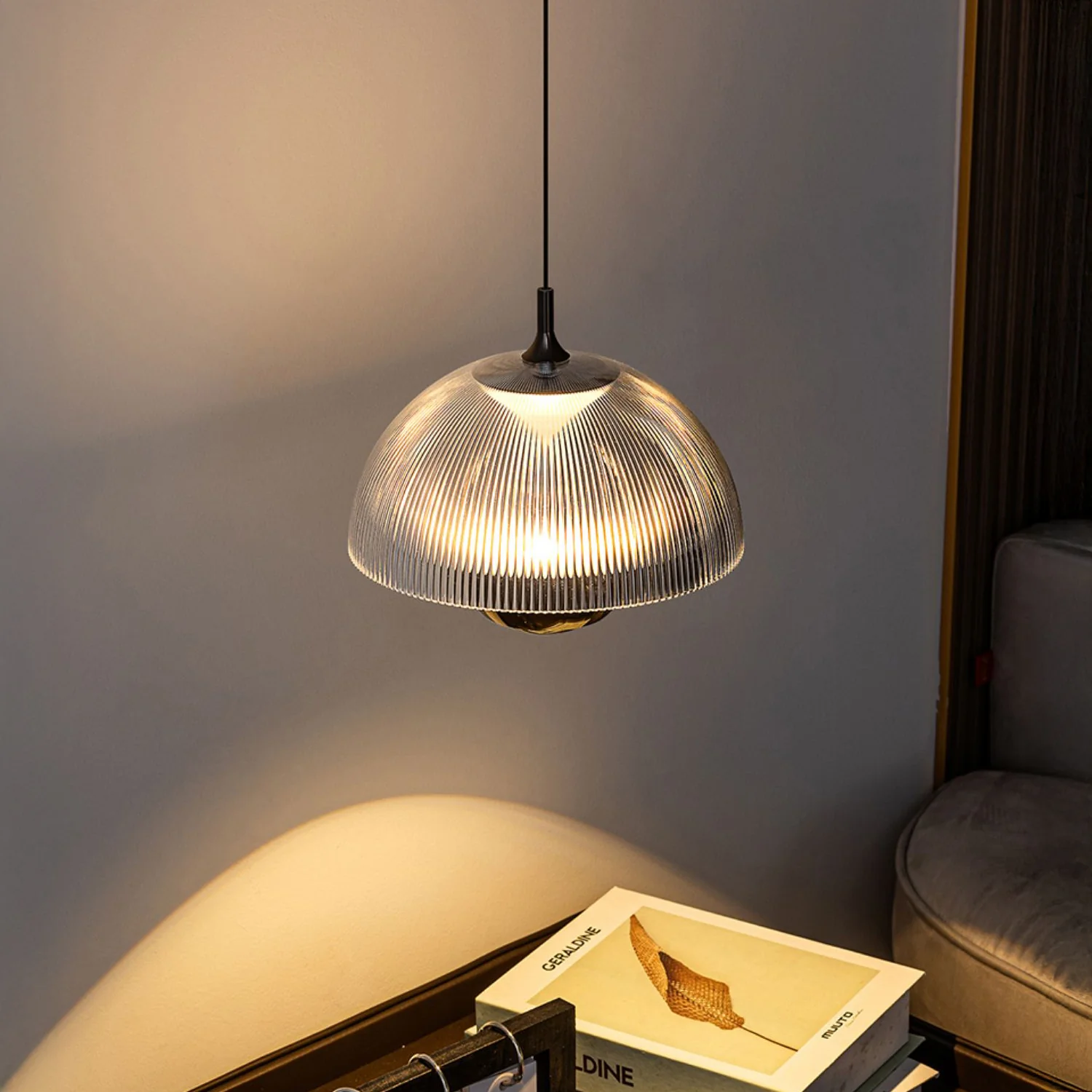 Eclipse Modern Ribbed Glass Pendant Light - Image 15