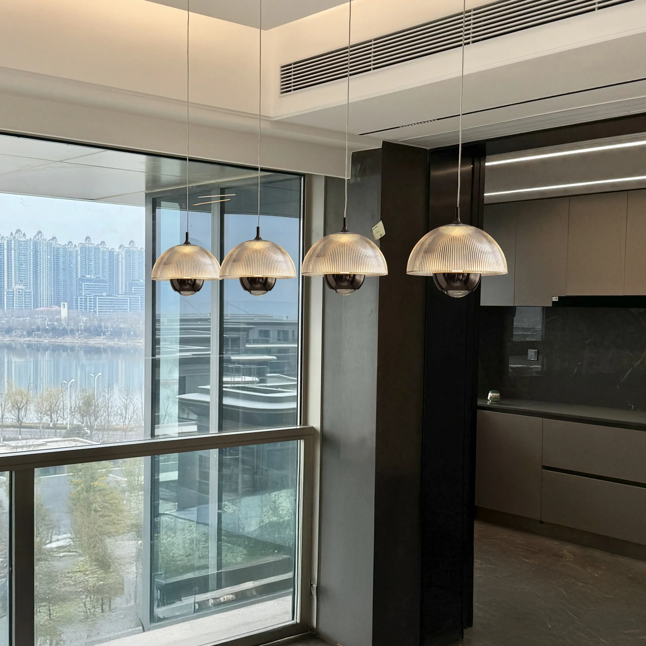 Eclipse Modern Ribbed Glass Pendant Light - Image 9