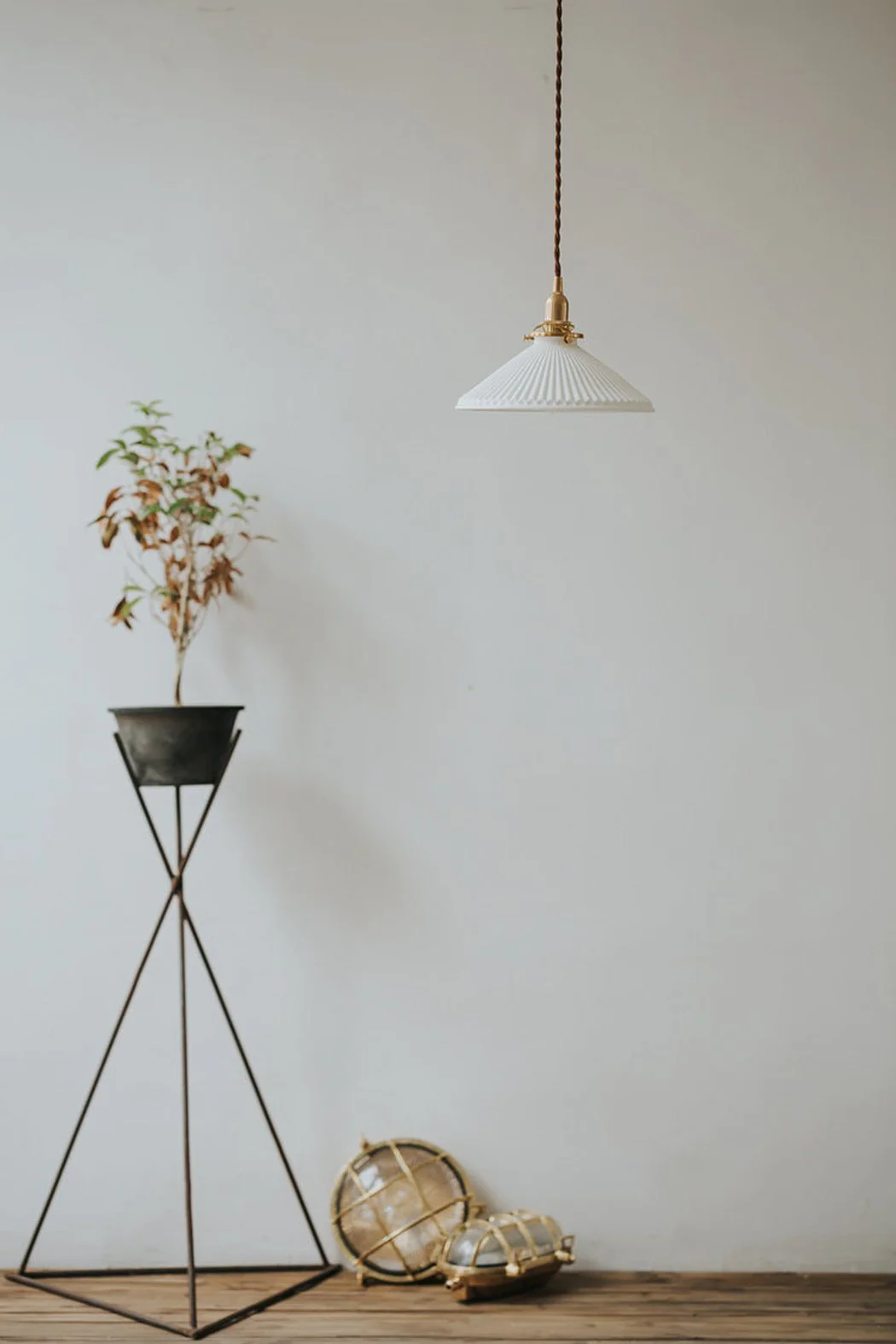 Eden Fluted White Shade With Brass Fitting midcentury Pendant Light - Image 10