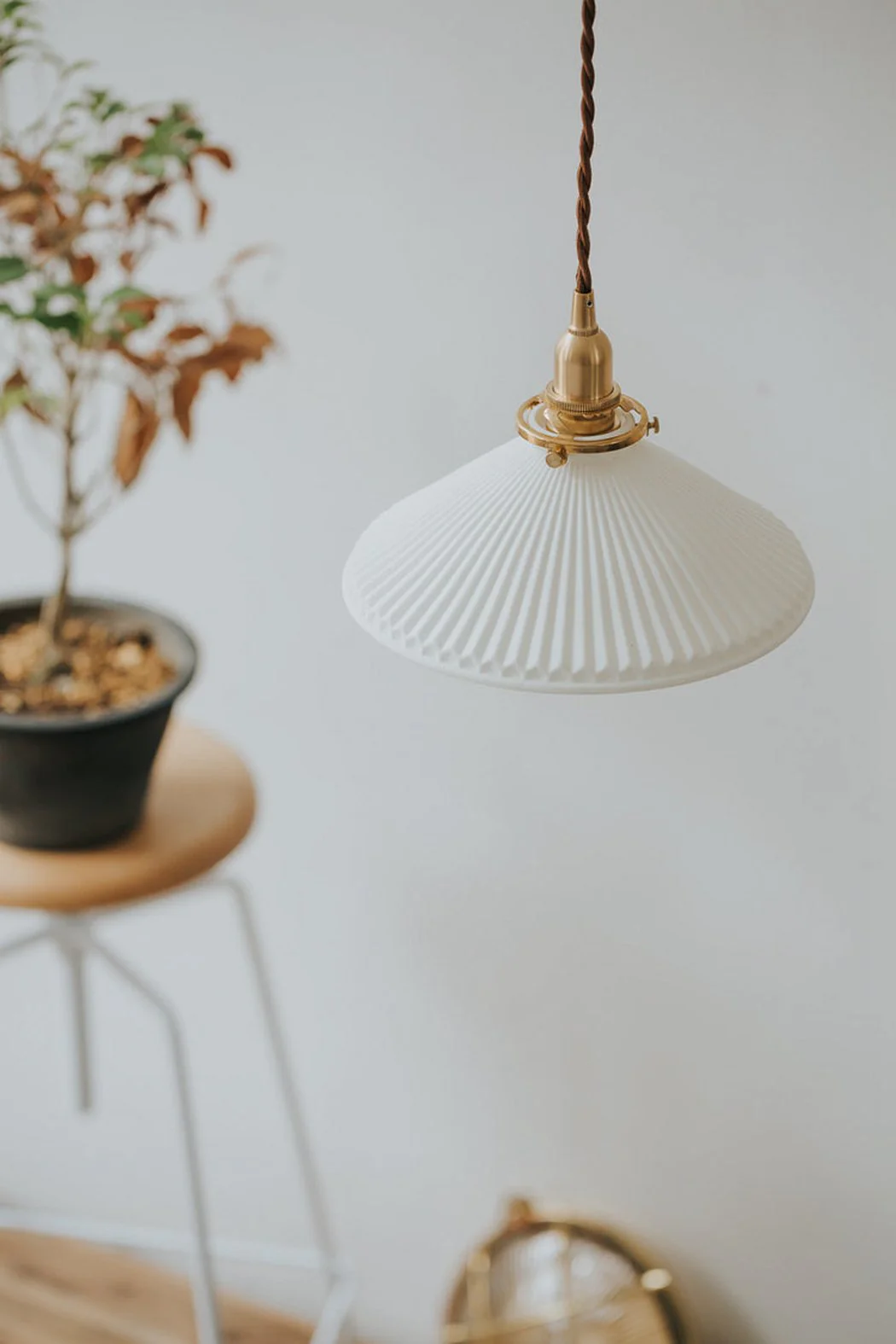 Eden Fluted White Shade With Brass Fitting midcentury Pendant Light - Image 12