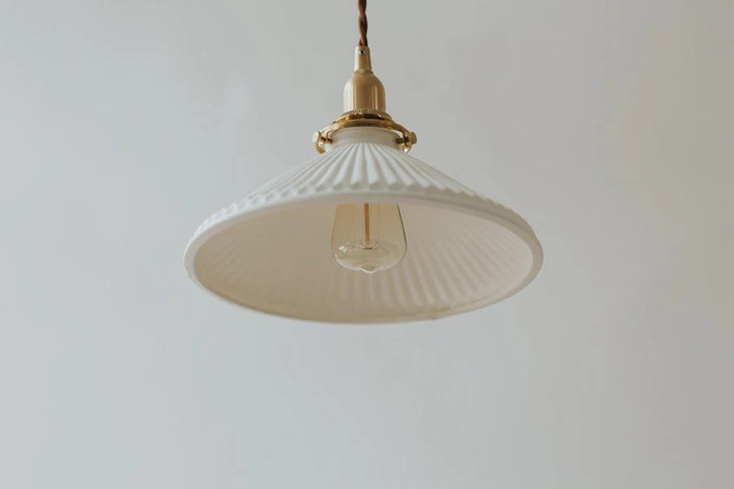 Eden Fluted White Shade With Brass Fitting midcentury Pendant Light - Image 13